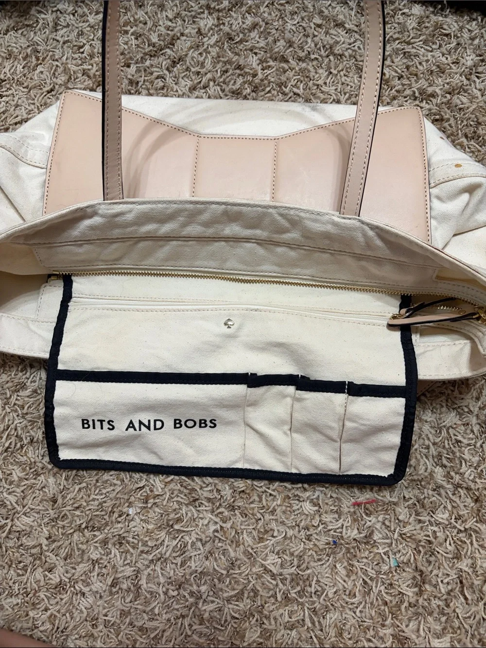 Kate Spade ‘Cheers Darling’ Tote Beige Canvas Tote with Confetti and Bow Detail